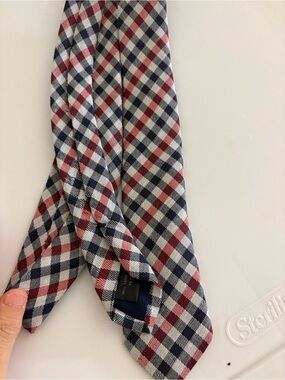 Men's Checked Tie in Red, Navy & White - Classic Pattern